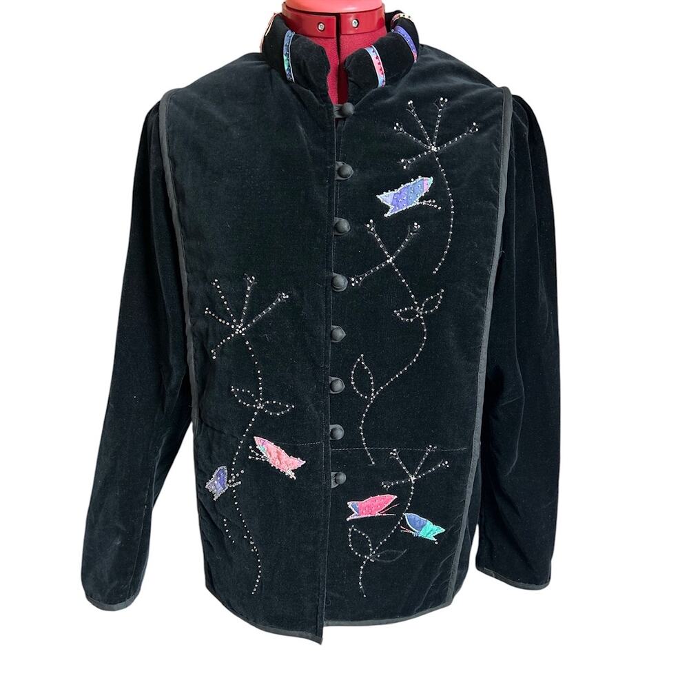 Vintage Rare Rosalie Lane 14 Hand Made Velvet Butterfly Beaded Appliqué Jacket
